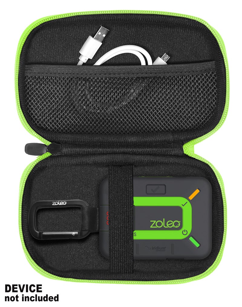 CaseSack case for ZOLEO Satellite Communicator, Black with Green Zip to Match ZOLEO, mesh Accessory Pocket, Large Handy case for More Accessories - Image 4